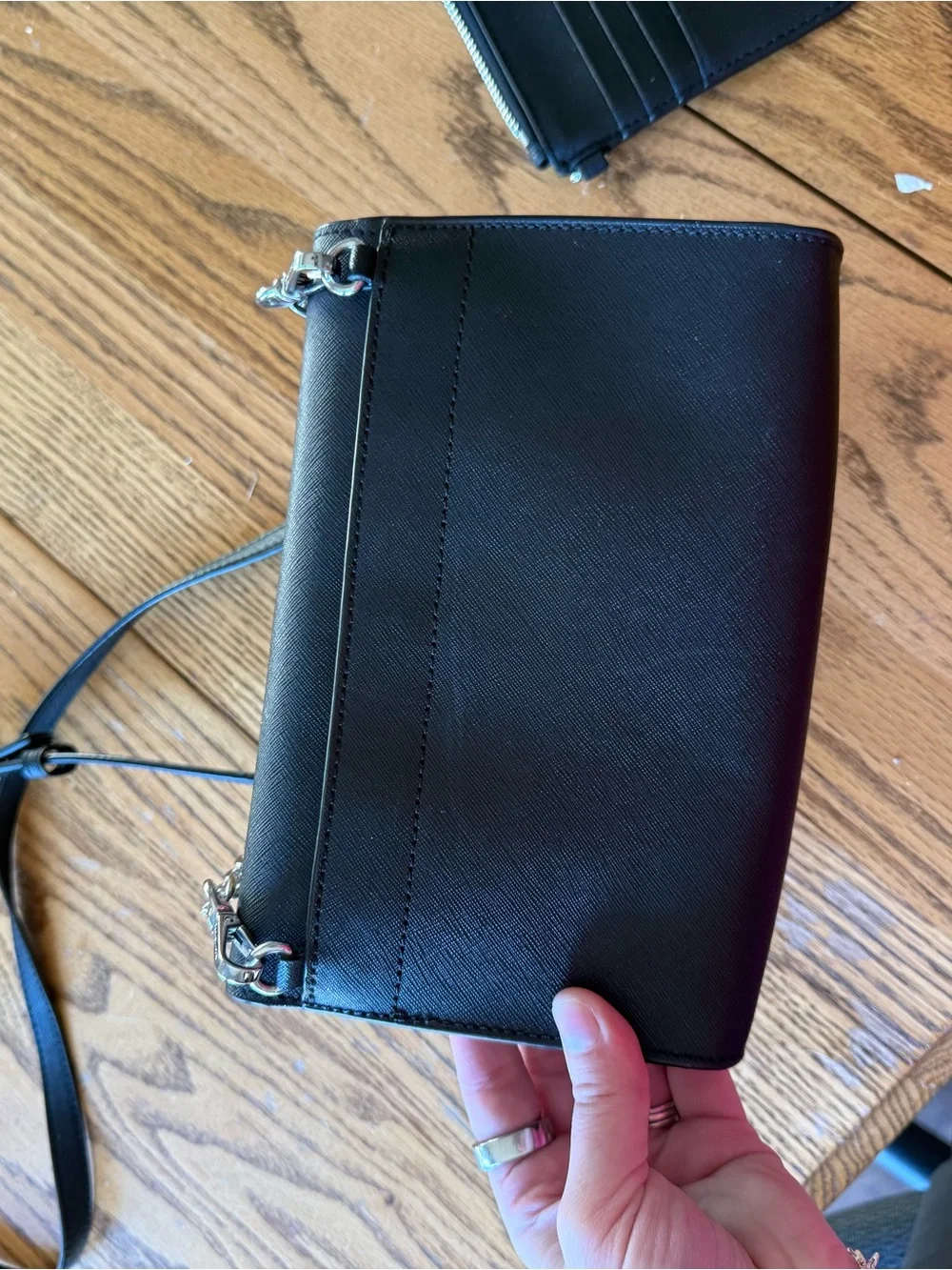 Michael Kors Black Leather Crossbody with Silver Chain
